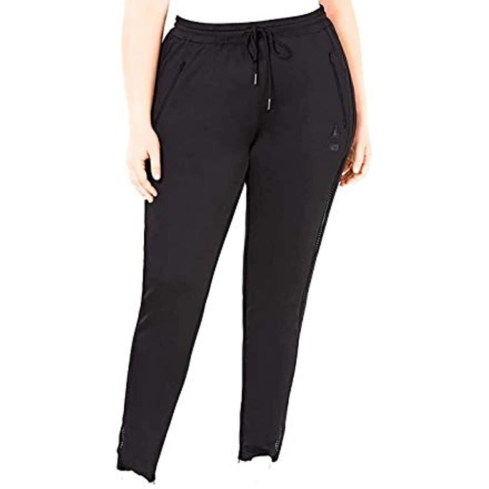 La La Anthony Trendy Plus Mesh Stripe Jogger Pants Black